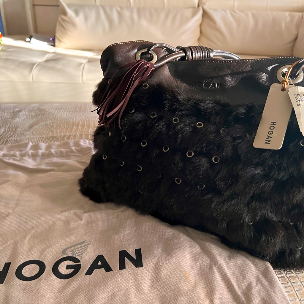 Authentic Hogan Brown Rabbit, Leather And Suede Shoulder Bag.